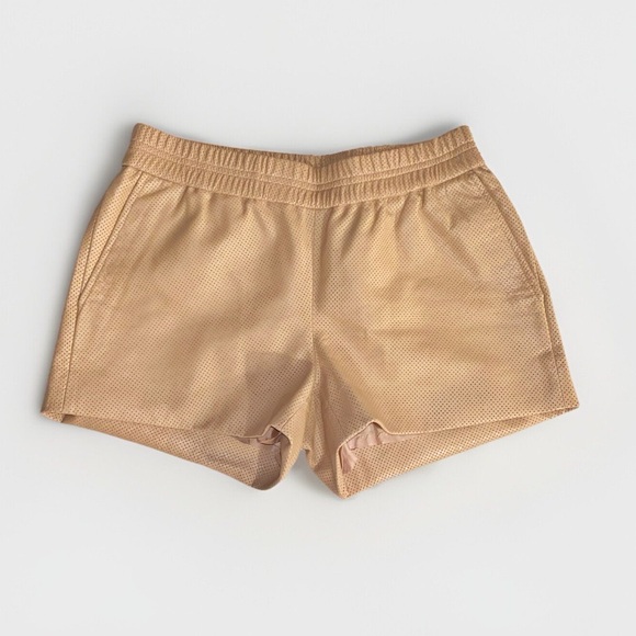J. Crew Pants - J.crew collection tan brown real leather elastic waistband perforated shorts